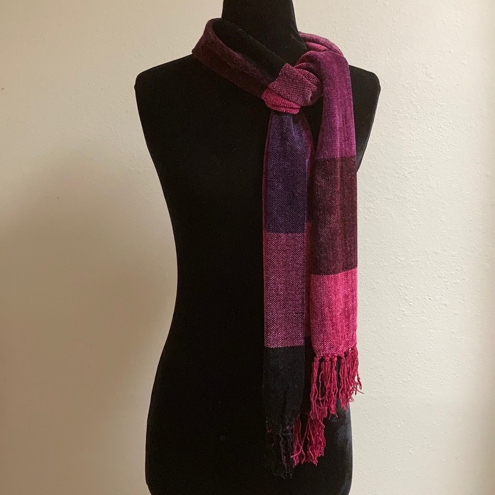 Cozy Chenille Scarf with Pink and Black Check